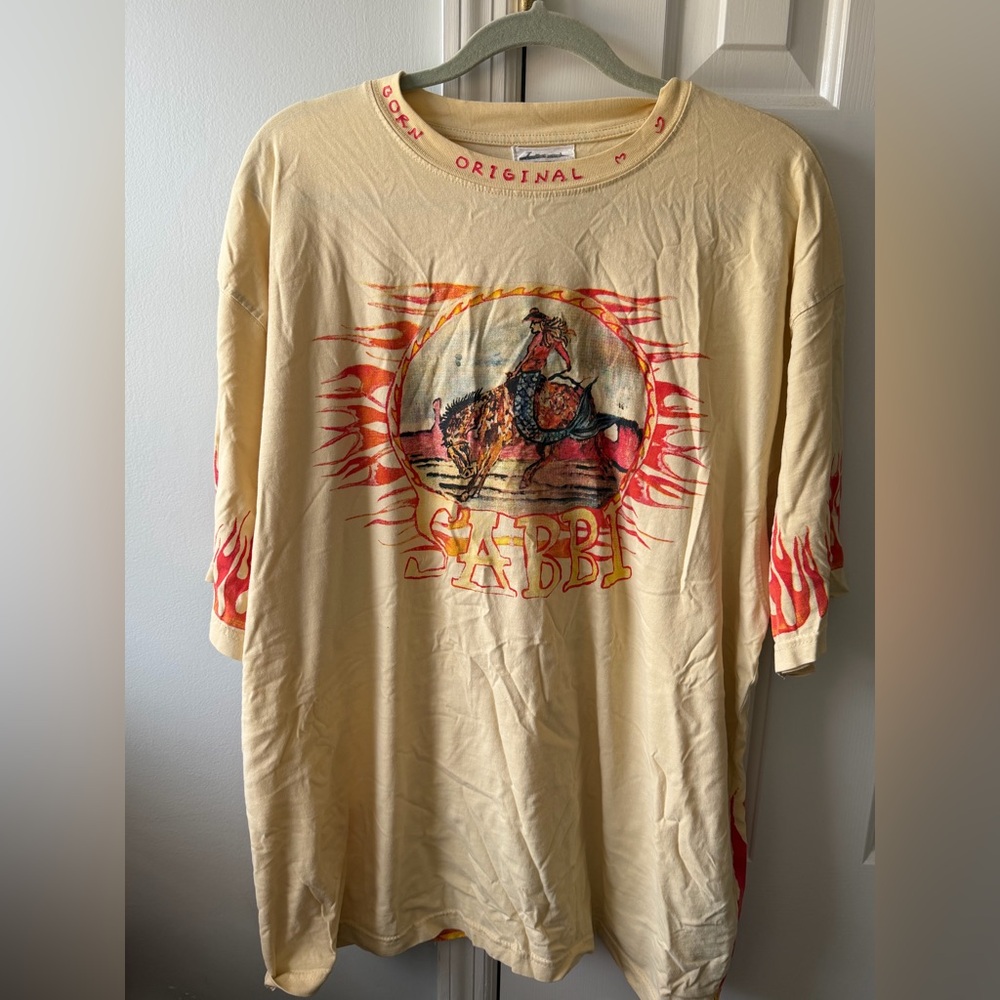 Sabbi M oversized flame tee in sand flame sleeves free people AU brand cream
